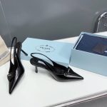 Prada Brushed Leather Slingback Pumps Black 1I901M 055 F0002 F 075 - Image 8