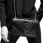 Saint Laurent Envelope Medium In Quilted Grain De Poudre Embossed Leather Black Noir 24cm 600185BOW981000 - Image 12