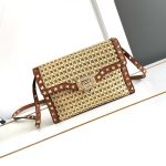 Valentino Garavani Rockstud Small Raffia Shoulder Bag Natural 22Cm - Image 3