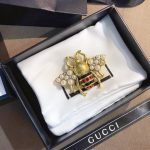 Gucci Gg Black And Red Bee Brooch Gold With Pearl - Image 4
