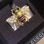 Gucci Gg Black And Red Bee Brooch Gold With Pearl - Image 7