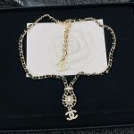 Chanel CC Necklace Leather Chain Pearl Crystal Drop Choker Gold Tone Black - Image 8