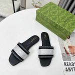 Gucci Women Slide Sandal With Web Black And White 817564 FAECG 8843 - Image 4