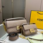 Fendi Baguette Chain Midi Leather Bag Beige With FF Motif 24Cm - Image 3