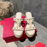 Valentino Rockstud Laminated Nappa Wedge Sandal Natural 4W2S0GI5DYM YBS - Image 5