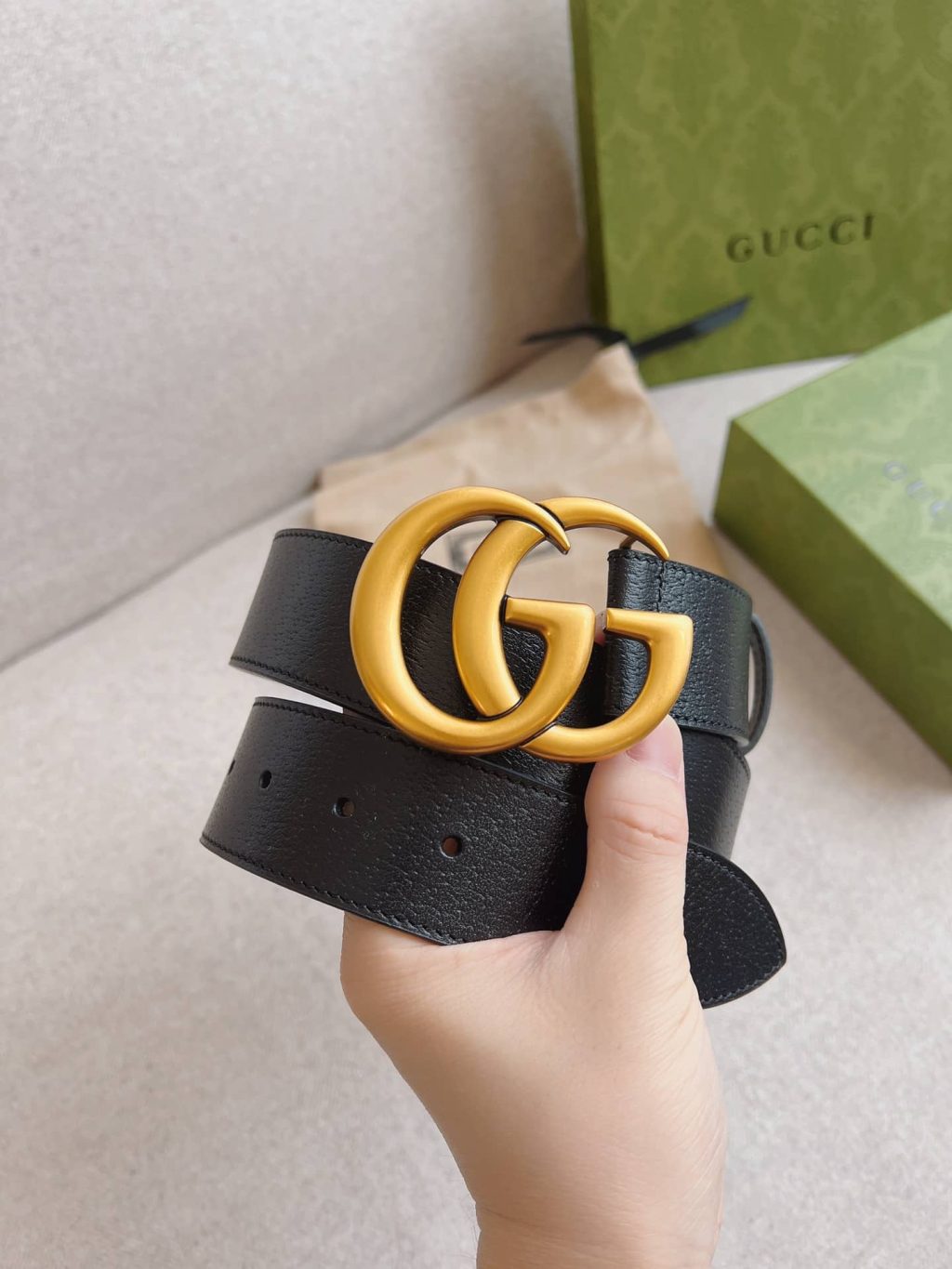 Gucci Gg Marmont Wide Belt Black Gold Logo 4Cm 406831 Dj20T 1000 - Image 3
