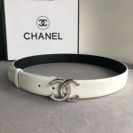 Chanel Leather Belt With Cc Pearl And Silver Tone Metal White 3Cm - Image 9
