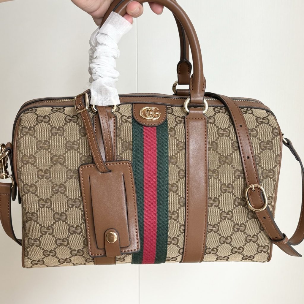 Gucci Ophidia Medium Boston Bag Beige And Brown GG Canvas 30Cm ‎857595 FAFUF 9870 - Image 5