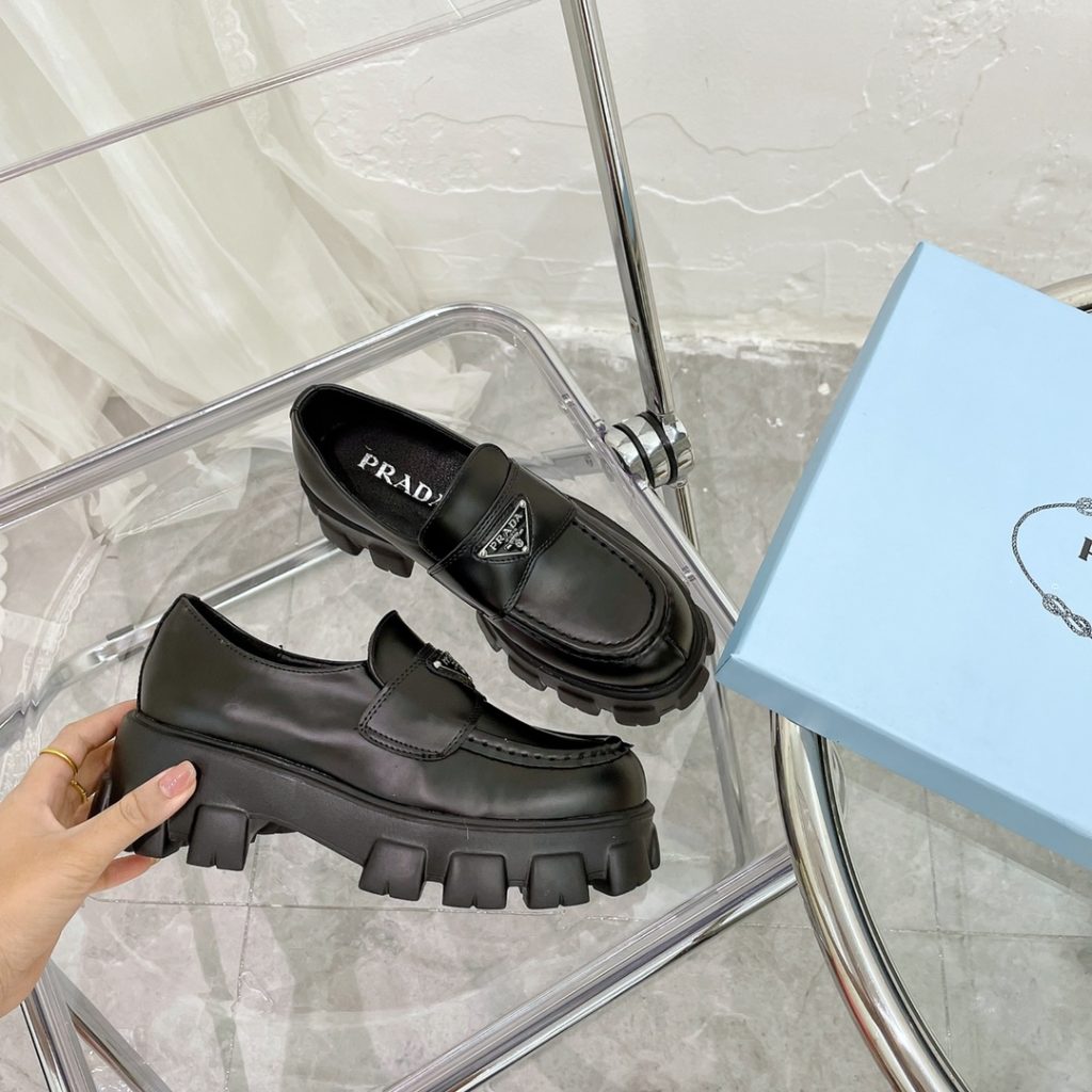 Prada Monolith Brushed Leather Loafers Black 2De129 B4L F0002 - Image 4