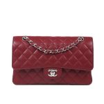 Chanel Medium Classic Flap Bag Silver Hardware Burgundy 25Cm A01113