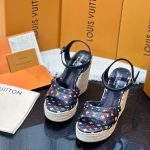 Louis Vuitton X Takashi Murakami Helios Wedge Sandal Black - Image 5