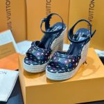 Louis Vuitton X Takashi Murakami Helios Wedge Sandal Black - Image 3