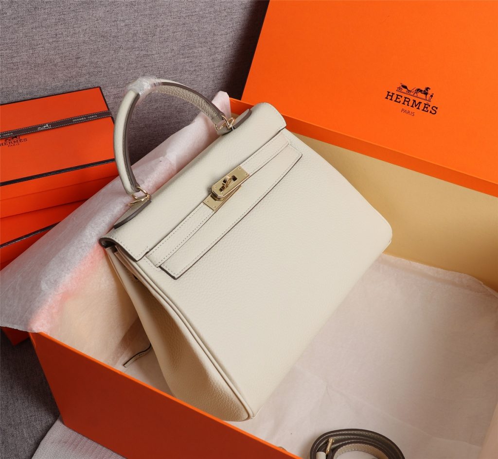 Hermes Kelly White Sellier Rouge Epsom Gold Hardware 25Cm - Image 7
