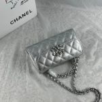 Chanel 23P Clutch With Chain Bag Grained Leather Silver 18cm - Image 7