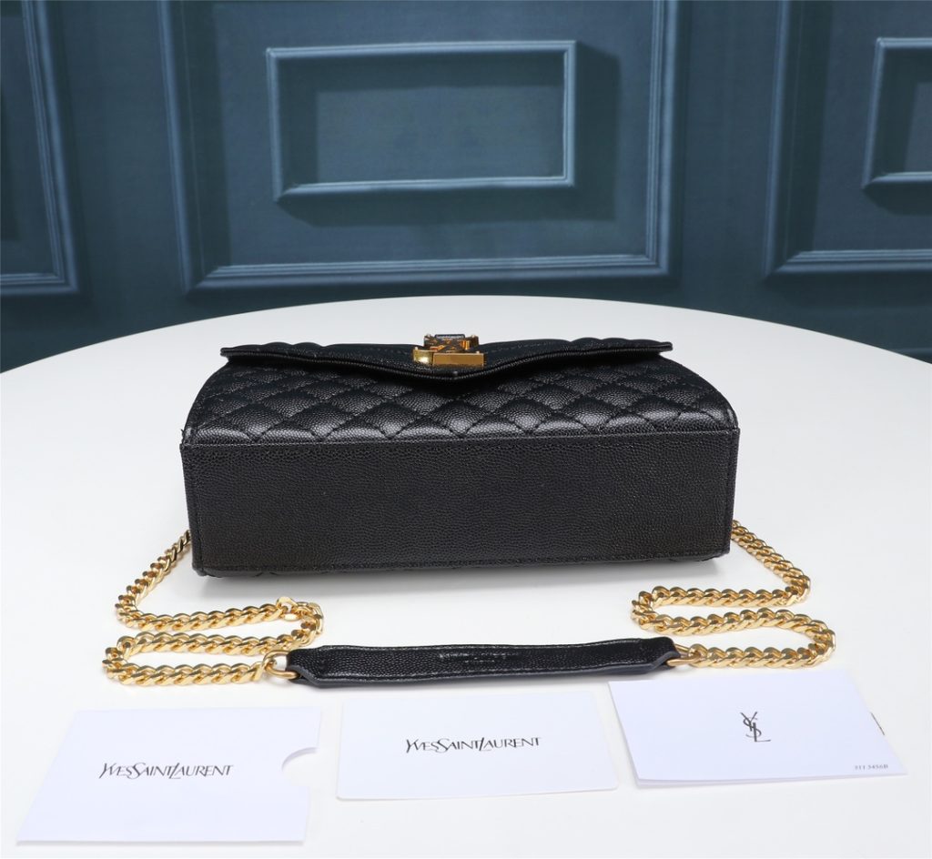 Saint Laurent Envelope Small In Quilted Grain De Poudre Embossed Leather Gold Black 21Cm 600195Bow911000 - Image 6