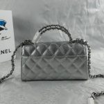 Chanel 23P Clutch With Chain Bag Grained Leather Silver 18cm - Image 4