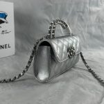 Chanel 23P Clutch With Chain Bag Grained Leather Silver 18cm - Image 10