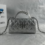 Chanel 23P Clutch With Chain Bag Grained Leather Silver 18cm - Image 3