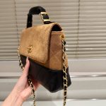 Chanel Large Flap Bag With Top Handle Shiny And Gold Tone Metal Brown Black 29Cm AS5637 B20827 U1536 - Image 5