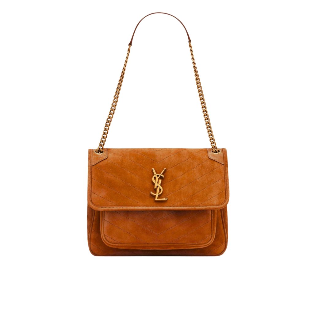 Saint Laurent Niki Baby Quilted Suede Chain Bag Brown 28cm - Image 2