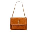 Saint Laurent Niki Baby Quilted Suede Chain Bag Brown 28cm