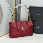 Saint Laurent Puffer Small In Leather Gold Hardware Red 29Cm - Image 4