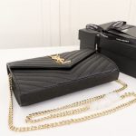 Saint Laurent Classic Cassandre Grain De Poudre Chain Wallet Black 22cm 377828BOW011000 - Image 7