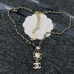 Chanel CC Necklace Leather Chain Pearl Crystal Drop Choker Gold Tone Black - Image 7