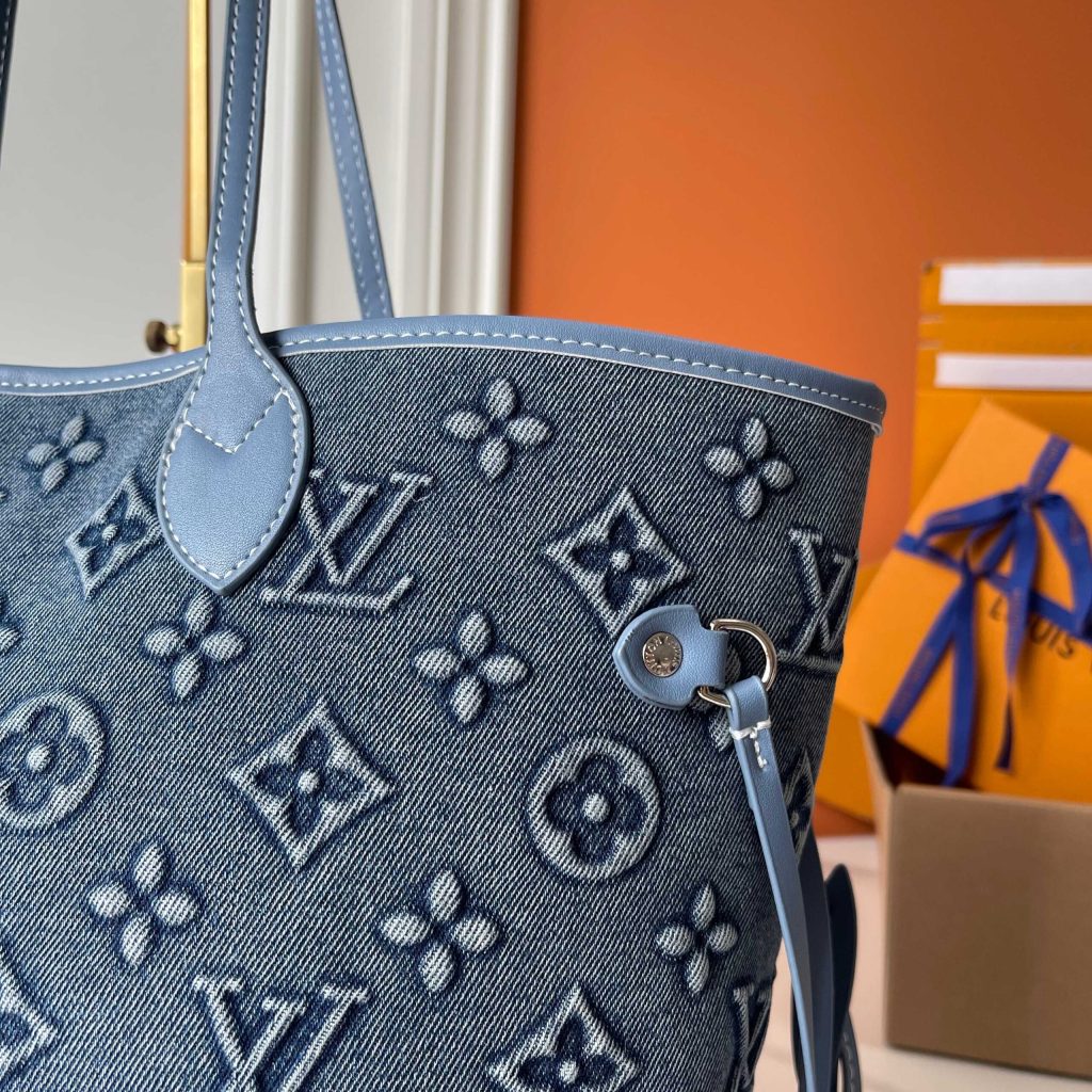 Louis Vuitton Neverfull MM Bag Monogram Denim Blue 32Cm - Image 5