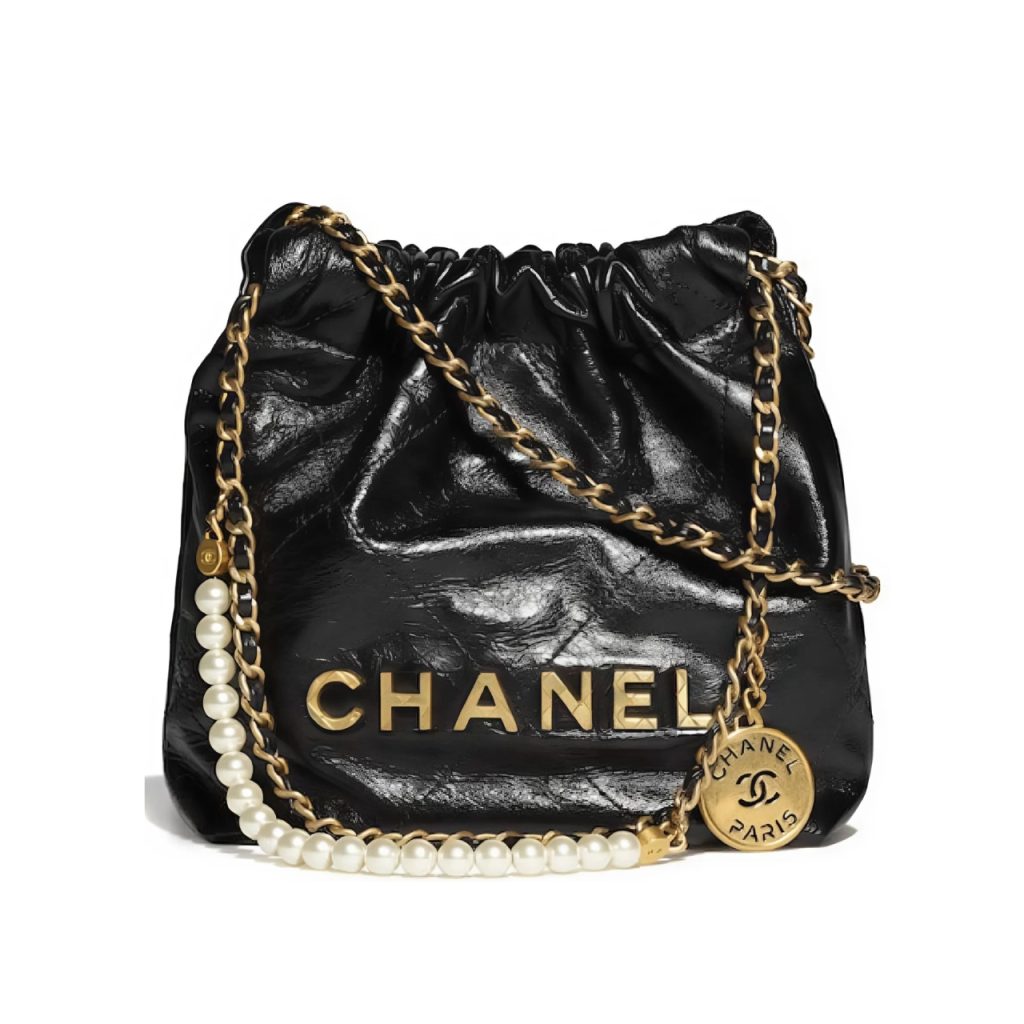 Chanel 22 Mini Handbag Shiny Crystal Pearls Gold Tone Metal Black 22Cm As3980 B10672 94305 - Image 2