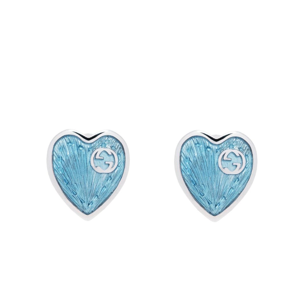 Gucci Heart Earrings With Interlocking G Light Blue Enamel Silver 645547 J8410 8183 - Image 2