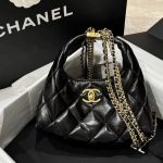 Chanel 24A Small Hobo Bag Shiny And Gold Tone Metal In Black 20Cm AS4966 B17320 94305 - Image 4