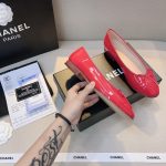 Chanel Patent Leather CC Cap Toe Ballet Flats Red - Image 4