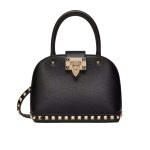 Valentino Garavani Rockstud Handbag In Grainy Leather Black 21Cm