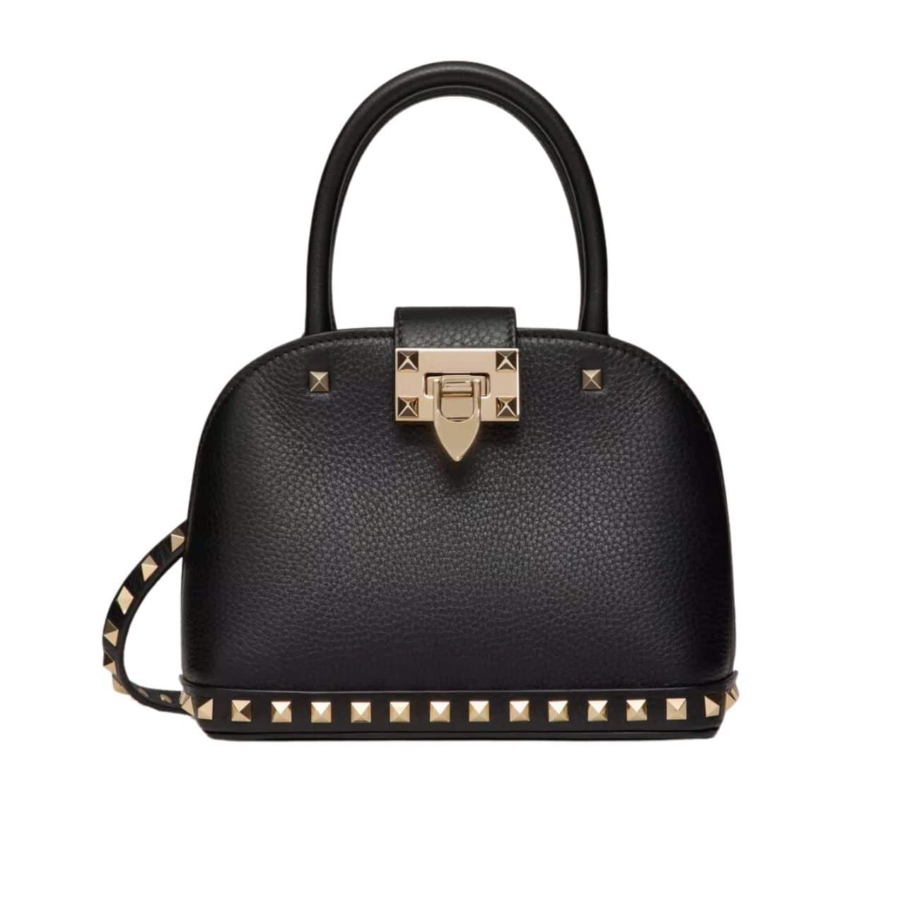 46-1-1-2.jpg Valentino Garavani Rockstud Handbag In Grainy Leather Black 21Cm - Image 1