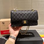 Chanel Medium Classic Handbag Grained And Gold Tone Metal Black 26Cm A01113 Y01864 C3906 - Image 3