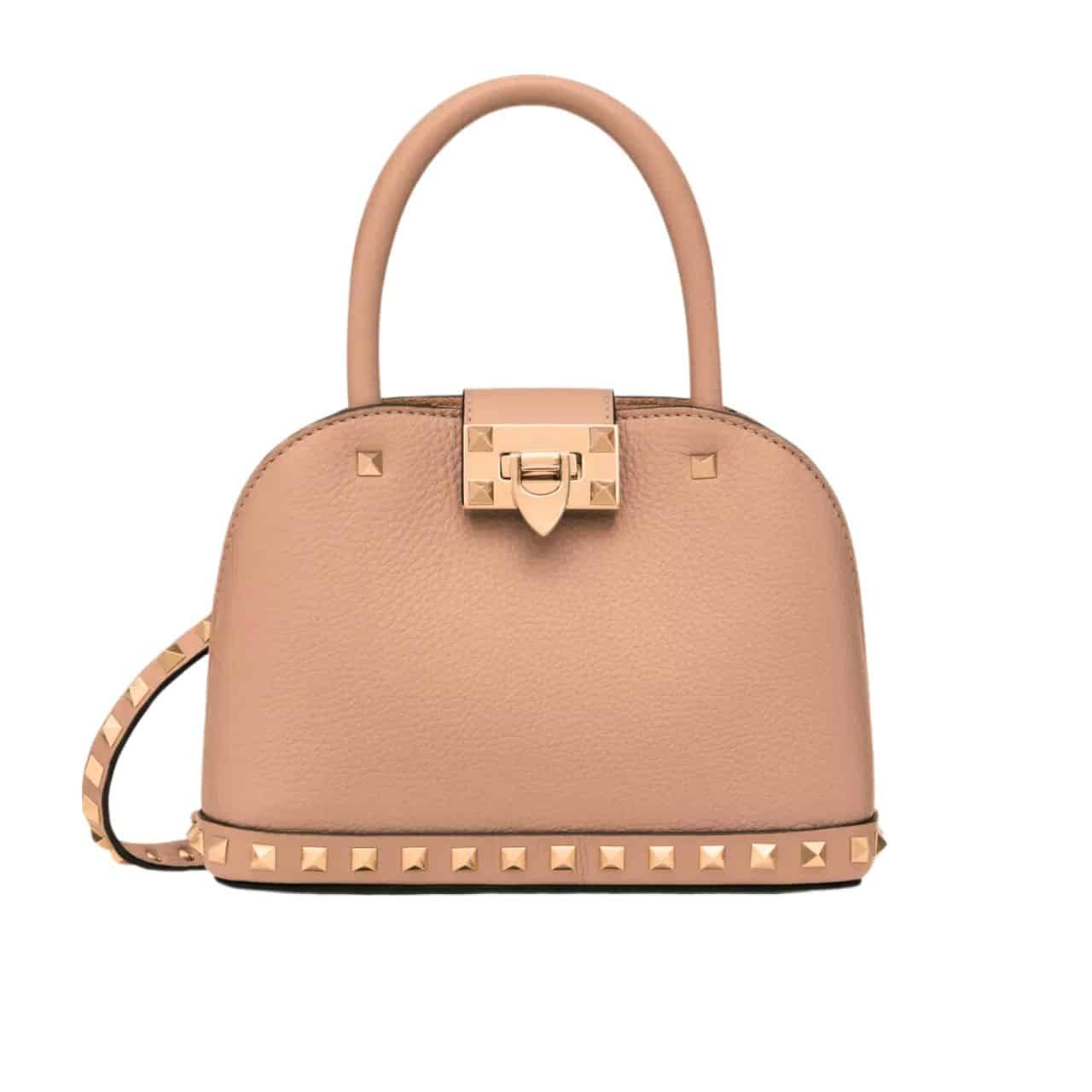 47-4-2.jpg Valentino Garavani Rockstud Handbag In Grainy Leather Light Pink 21Cm - Image 1