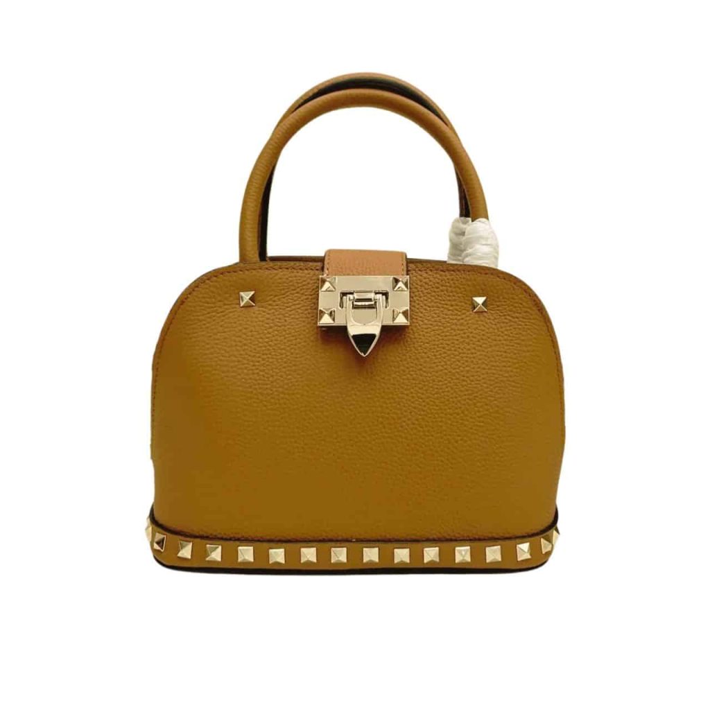 Valentino Garavani Rockstud Handbag In Grainy Leather Brown 21Cm - Image 2
