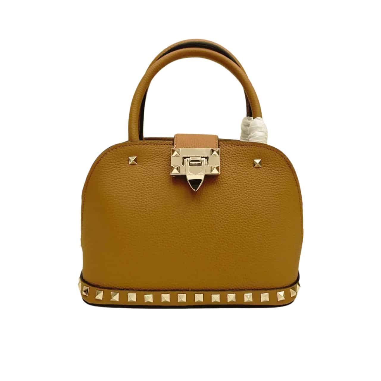 48-4-2.jpg Valentino Garavani Rockstud Handbag In Grainy Leather Brown 21Cm - Image 1