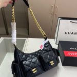 Chanel Maxi Hobo Bag Gold Tone Metal Black 25cm - Image 3