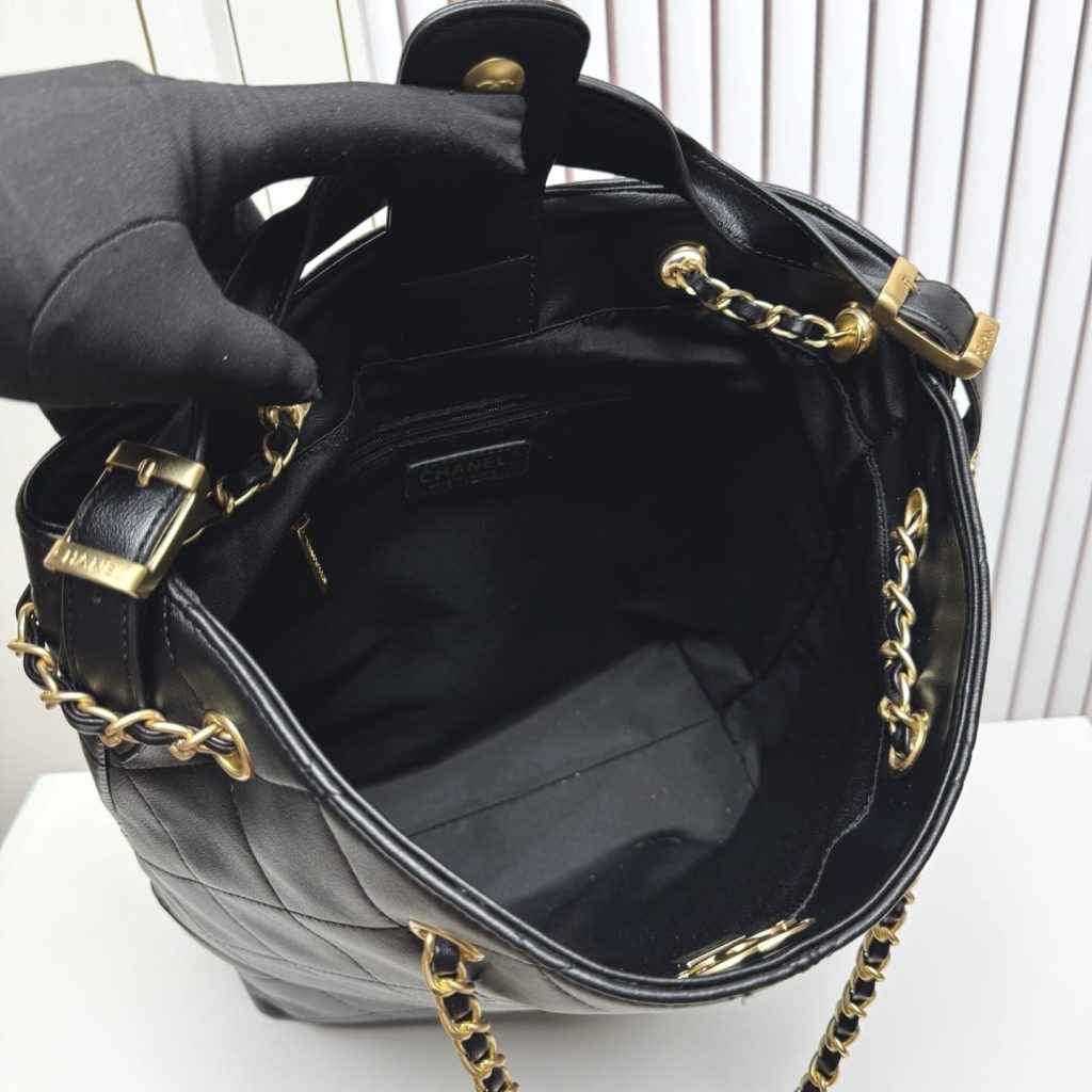 Chanel Shopping Bag Gold Tone Metal Black 33Cm AS5635 B20829 94305 - Image 11