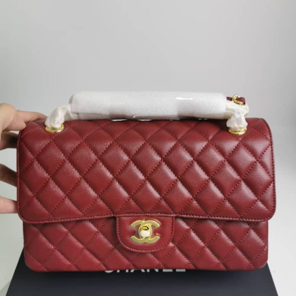 Chanel Medium Classic Double Flap Burgundy Gold Hardware 25Cm - Image 4