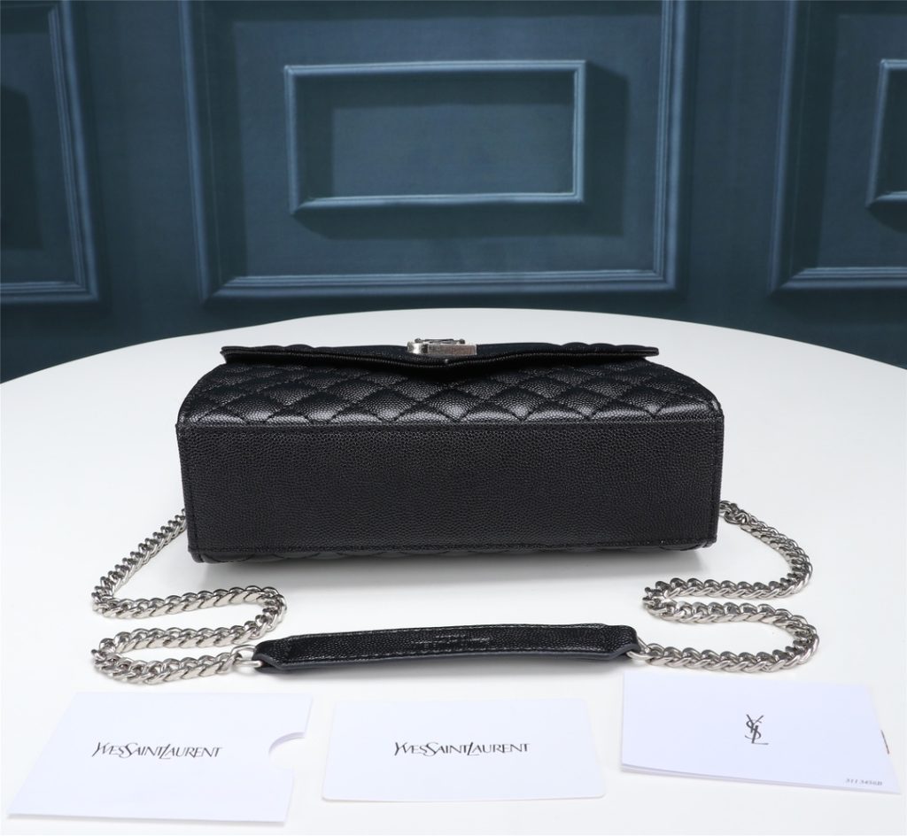 Saint Laurent Envelope Small In Quilted Grain De Poudre Embossed Leather Black Silver 21cm 600195BOW921000 - Image 6