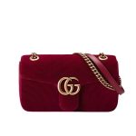 Gucci Gg Marmont Shoulder Bag Velvet Leather Red 20Cm 443497K4D2T 6433
