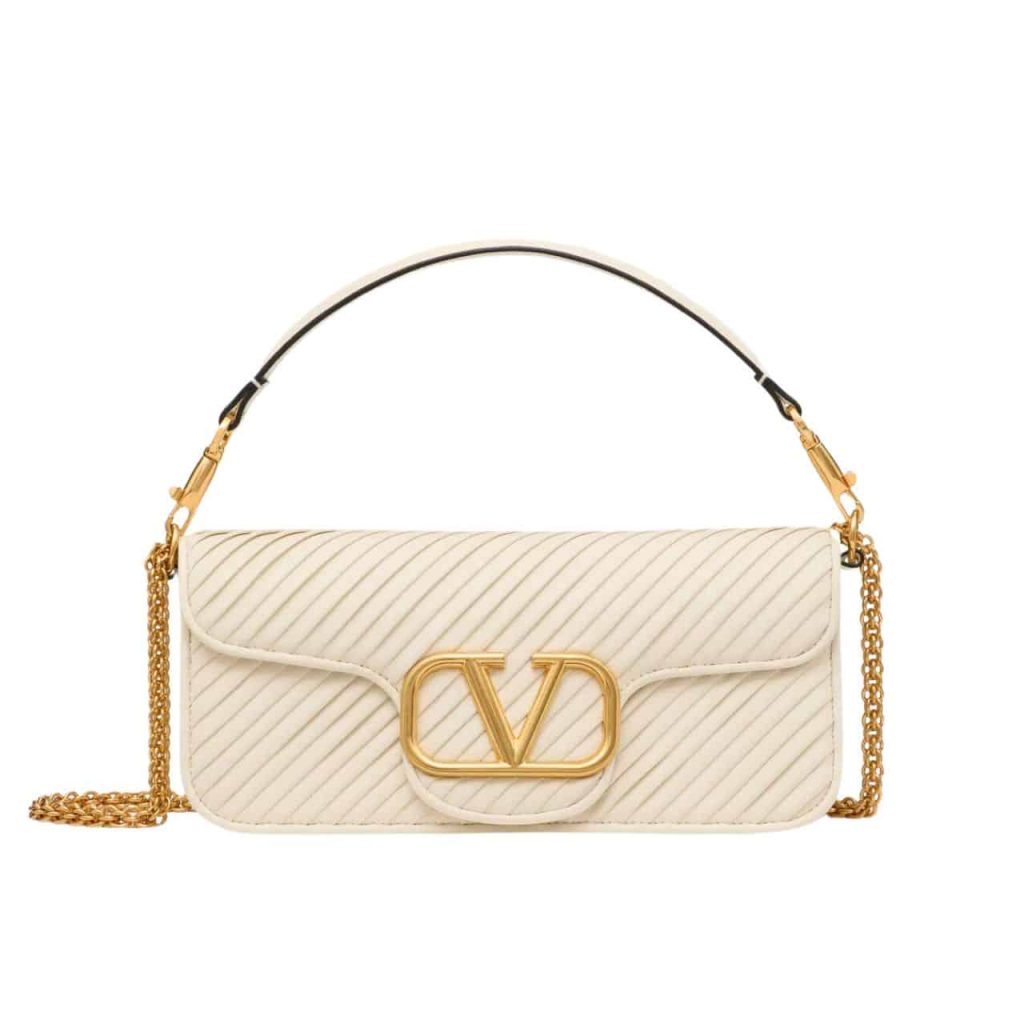 Valentino Garavani Locò Shoulder Bag In Pleated Nappa White 26Cm - Image 2