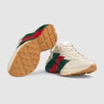 GUCCI REPLICATED RHYTON GREEN AND RED WEB PRINT WHITE LEATHER SNEAKERS - Image 2