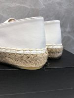 Chanel Embroidered Espadrille Leather Black Cap Toe Flats White CC - Image 5