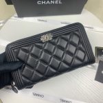 Chanel Boy Long Zipped Wallet Silver Hardware Black 19Cm - Image 3
