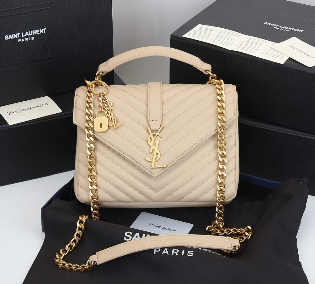 Saint Laurent Collège Medium Chain Bag In Quilted Leather Beige 24Cm 600279Brm072721 - Image 3
