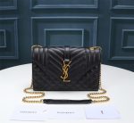Saint Laurent Envelope Small In Quilted Grain De Poudre Embossed Leather Gold Black 21Cm 600195Bow911000 - Image 3